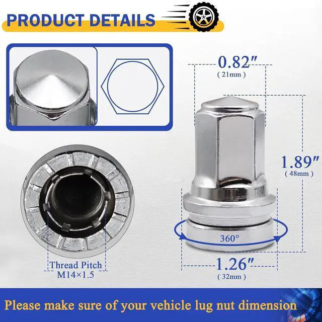 Alt view image 3 of 6 - 32PCS M14*1.5 Lug Nuts - 13/16" 21mm Hex 48mm Length Chrome OEM Factory Style Wheel Nuts with Attached Washers for 2017-2023 F250 F350 Super Duty HCPZ-1012-A HCPZ-1012-B
