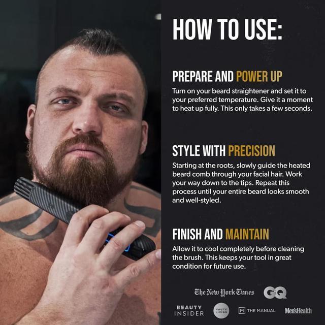 Alt view image 2 of 7 - The Beard Struggle Carbon X - Heated Beard Brush + Beard Straightener for Men - Cordless Beard Brush & Straightening Comb - Rechargeable, 3 Heat Settings, Micro-Fibre Protective Sleeve Included