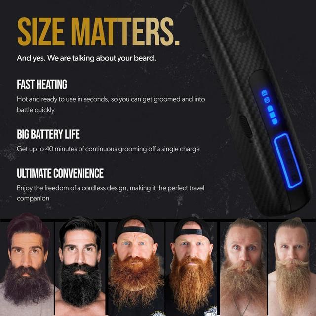 Alt view image 4 of 7 - The Beard Struggle Carbon X - Heated Beard Brush + Beard Straightener for Men - Cordless Beard Brush & Straightening Comb - Rechargeable, 3 Heat Settings, Micro-Fibre Protective Sleeve Included