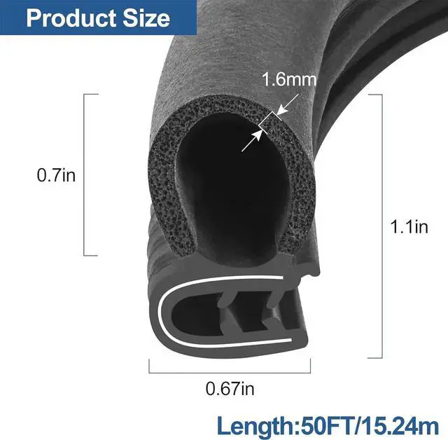 Alt view image 2 of 6 - Automotive Door Weather Stripping 50Ft Car Door Rubber Edge Trim Seal Strip Gasket with Side Bulb for Car Bus Camper Boat RV Truck Doors