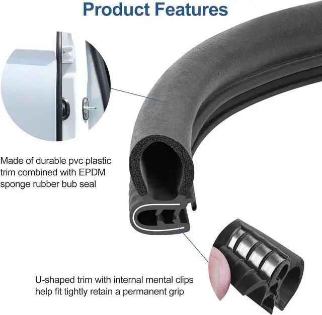 Alt view image 3 of 6 - Automotive Door Weather Stripping 50Ft Car Door Rubber Edge Trim Seal Strip Gasket with Side Bulb for Car Bus Camper Boat RV Truck Doors