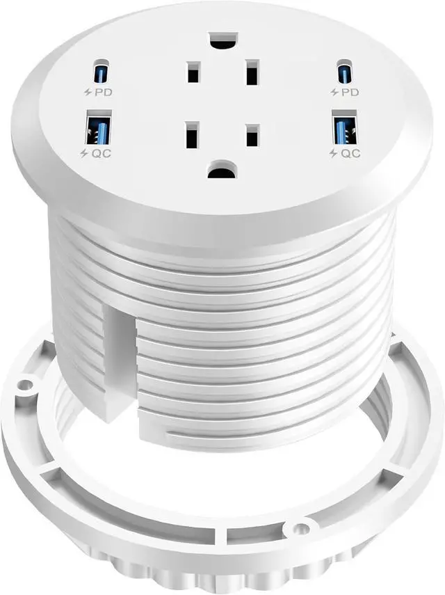 Main image of Desktop Power Grommet, 65W USB C Fast Charging Port, Flush Mount Recessed Power Strip 3-inch Hole,2 Outlets,4 USB Ports, Countertop Outlet (White, 65W USB Port)
