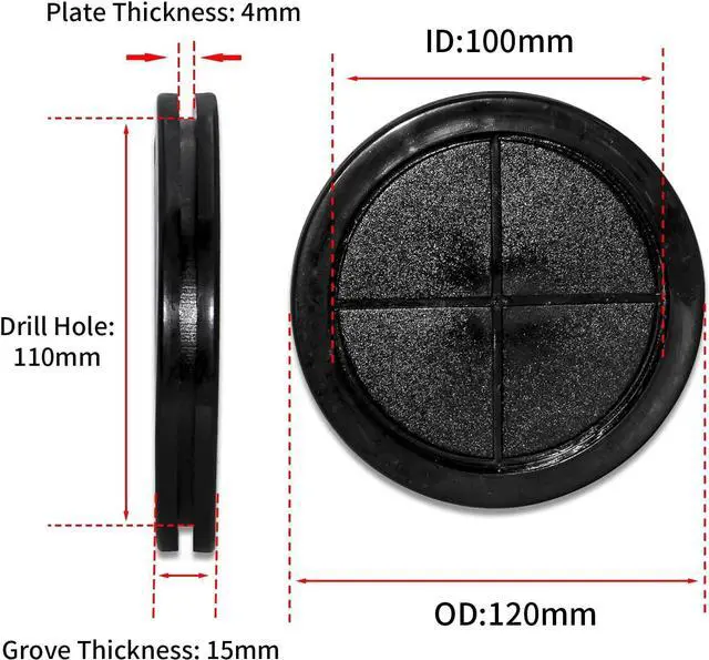 Alt view image 2 of 7 - 20 PCS Durable Synthetic Rubber Plug Rubber Cable Grommet Wire Protection, Black, Round, Double-Sided, 110 mm 4-11/32" Hole Plug, 100 mm 4" ID