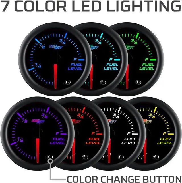 Alt view image 4 of 6 - Tinted 7 Color Adjustable Fuel Level Gauge - Black Dial - Smoked Lens - for Gas & Diesel Vehicles - 2-1/16" 52mm