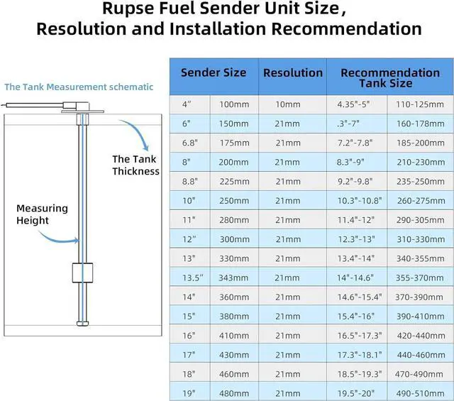 Alt view image 5 of 6 - Fuel Sender Unit Boat Fuel Tank Sending Unit Fuel Water Level Sensor Stainless Steel Fuel Sender and Fuel Gauge for Boat Car Truck RV (17"(432mm))
