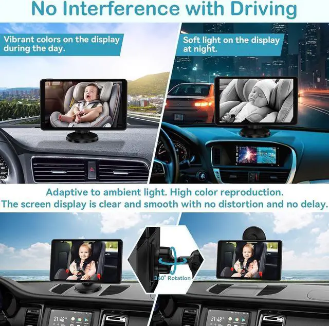 Alt view image 6 of 7 - Baby Car Camera for 2-Kids: 7 Inch IPS Display with Dual Carseat Camera, Split Screen, Night Vision, HD 1080P - Easy Install Rear Facing Backseat Camera for Twins