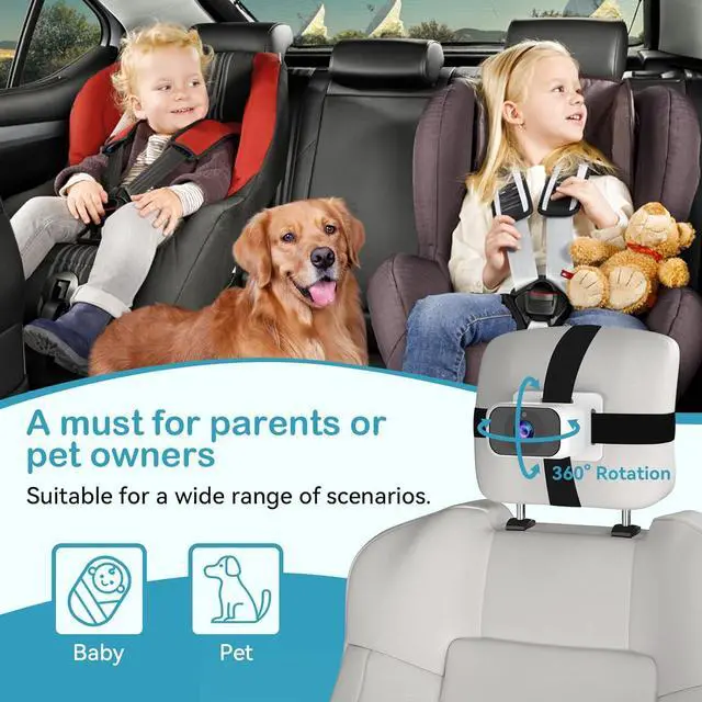 Alt view image 4 of 7 - Baby Car Camera for 2-Kids: 7 Inch IPS Display with Dual Carseat Camera, Split Screen, Night Vision, HD 1080P - Easy Install Rear Facing Backseat Camera for Twins
