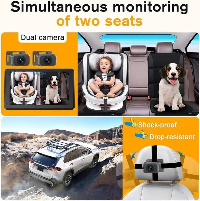 Alt view image 5 of 7 - Baby Car Camera for 2 Kids - 7-Inch Split-Screen Monitor, Dual HD 1080P Cameras, Night Vision, 360° Rotatable, Easy Install Backseat Camera for Safety & Convenience - Perfect for Twins or Siblings