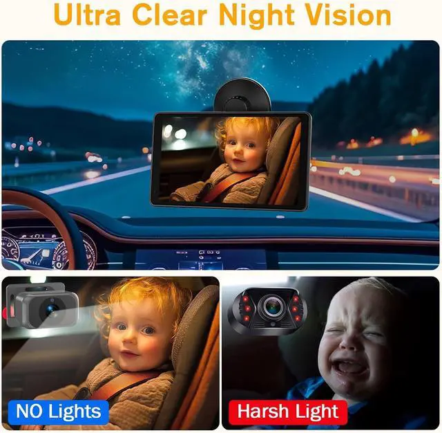 Alt view image 7 of 7 - Baby Car Camera for 2 Kids - 7-Inch Split-Screen Monitor, Dual HD 1080P Cameras, Night Vision, 360° Rotatable, Easy Install Backseat Camera for Safety & Convenience - Perfect for Twins or Siblings