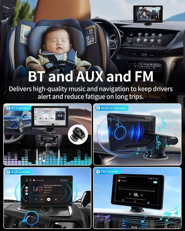 Alt view image 7 of 7 - HD Touchscreen Baby Car Camera - Car Baby Monitor with  CarPlay, 1080p Ultra Night Vision, Invisible Infrared Lights, 150° Wide Angle, Easy Installation, Fits Most Cars