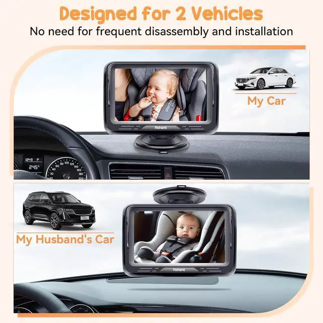 Alt view image 2 of 7 - Baby Car Camera 2-Pack - Dual HD 1080P Monitors with Night Vision, Adjustable Angles, Glare-Free Display, Easy Installation for Two Kids, Ideal for Road Trips