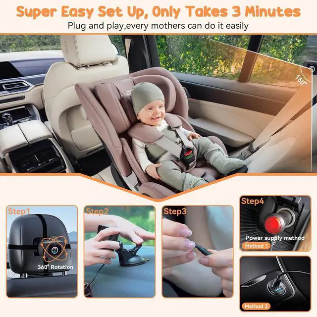 Alt view image 4 of 7 - Baby Car Camera 2-Pack - Dual HD 1080P Monitors with Night Vision, Adjustable Angles, Glare-Free Display, Easy Installation for Two Kids, Ideal for Road Trips