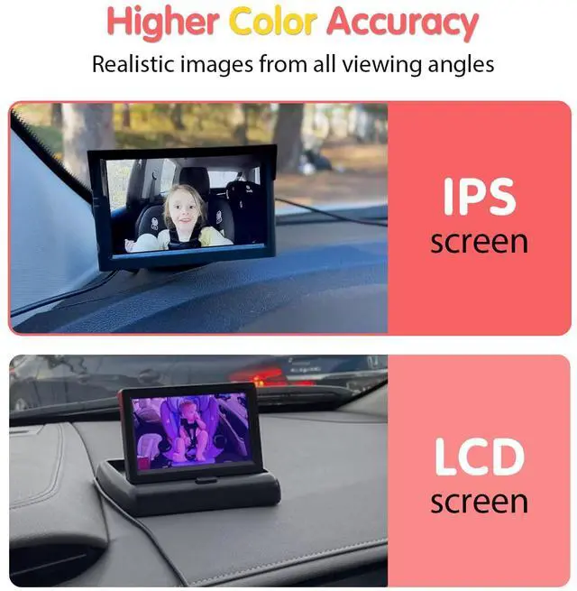 Alt view image 5 of 6 - BM1 Baby Car Camera, 5'' 1080P Mirror Monitor with IR Night Vision, 3X Zoom in Closer, Full Crystal Clear View for Back Seat Rear Facing, 5 Mins Easy Installation Wired
