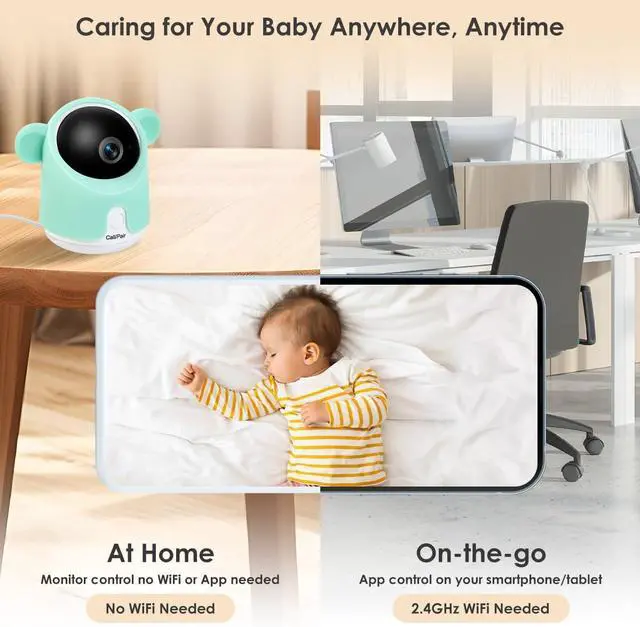 Alt view image 3 of 7 - Baby Monitor with Camera and Audio, Split-Screen 1080P 2 Baby Cameras Lullabies WiFi Smartphone App Control Night Vision 4.3 Screen 2-Way Talk Temp&Humidity Sensor Motion & Cry Detection iOS/Android