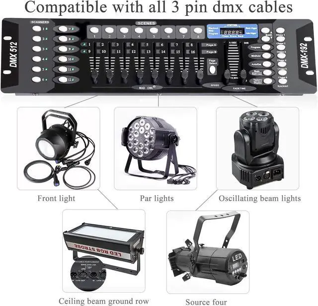 Alt view image 3 of 7 - Controller for dj Lights dmx512 Controller 192 Channel DMX 512 Controller DMX Board, DMX Light Controller with DMX Cables 2m/6.6 ft DMX Controller 512