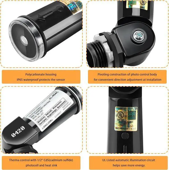 Alt view image 2 of 7 - Outdoor Conduit Lighting Control with Photocell and Swivel Mount Photoelectric Switch UL Listed for Wall Packs, Shoebox Porch Lights 120-277V Photocell (10 Pack)