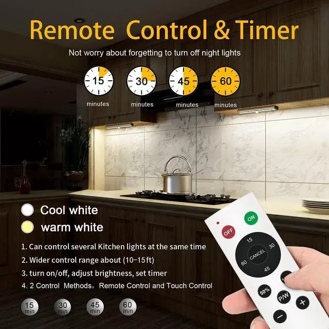 Alt view image 2 of 7 - Remote Control Under Cabinet Lighting Wireless 6 Pack, 20-LED Dimmable Closet Lights Rechargeable Under Counter Light, Stick on Touch Night Light Strip Bar for Kitchen Stairway Bedroom, 3 Colors