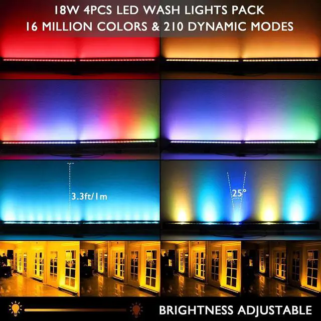 Alt view image 2 of 7 - LED Stage Wash Light Bar - OPPSK 16" 18W Dimmable Wall Washer Lights Color Changing DJ Light Bar APP & Remote Control Uplight for Small Stage Party Event Indoor Decorative Lighting - 4 Pack