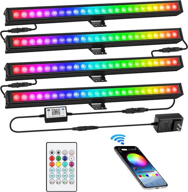 Main image of LED Stage Wash Light Bar - OPPSK 16" 18W Dimmable Wall Washer Lights Color Changing DJ Light Bar APP & Remote Control Uplight for Small Stage Party Event Indoor Decorative Lighting - 4 Pack