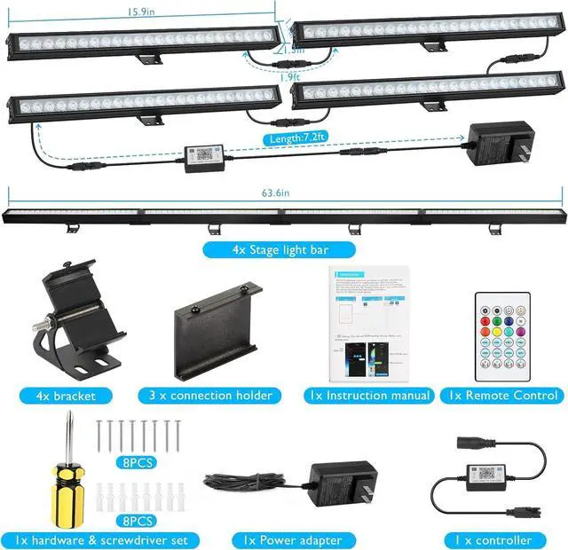 Alt view image 5 of 7 - LED Stage Wash Light Bar - OPPSK 16" 18W Dimmable Wall Washer Lights Color Changing DJ Light Bar APP & Remote Control Uplight for Small Stage Party Event Indoor Decorative Lighting - 4 Pack