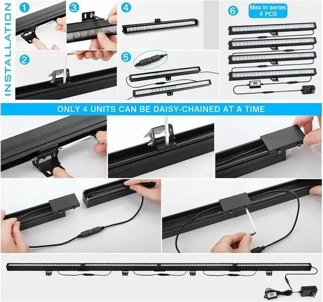 Alt view image 7 of 7 - LED Stage Wash Light Bar - OPPSK 16" 18W Dimmable Wall Washer Lights Color Changing DJ Light Bar APP & Remote Control Uplight for Small Stage Party Event Indoor Decorative Lighting - 4 Pack