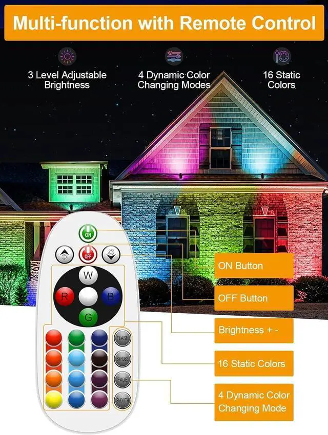 Alt view image 3 of 6 - 12W RGB Low Voltage Landscape Lighting Remote Control Color Changing Landscape Lights, Waterproof LED Outdoor Spotlight for Garden Pathway House Christmas Decor, 14 Pack with Connector
