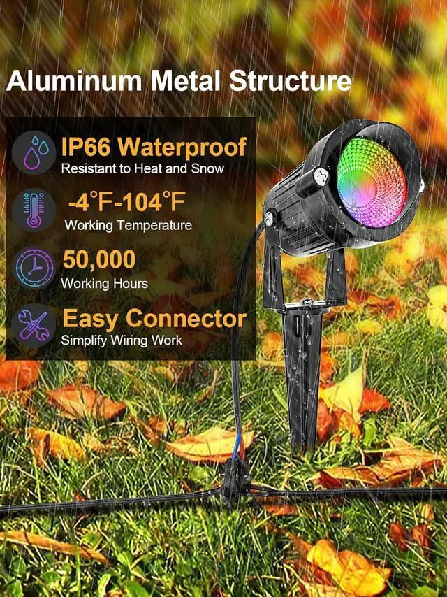 Alt view image 4 of 6 - 12W RGB Low Voltage Landscape Lighting Remote Control Color Changing Landscape Lights, Waterproof LED Outdoor Spotlight for Garden Pathway House Christmas Decor, 14 Pack with Connector