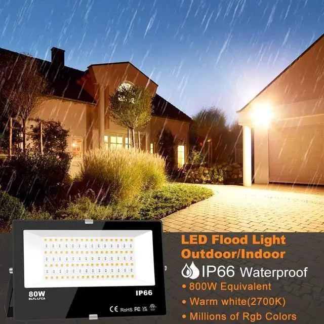 Alt view image 2 of 7 - LED Flood Light Outdoor 800W Equivalent 8000LM Smart RGB Landscape Lighting with APP Control, DIY Scenes - Timing - Warm White 2700K - Color Changing Uplight, IP66 Waterproof US Plug MELPO(4Pack)