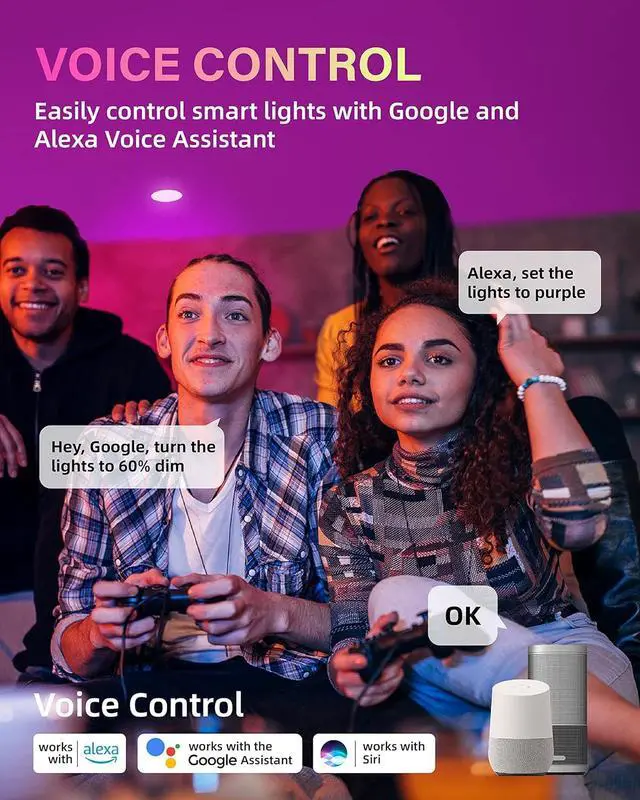 Alt view image 3 of 7 - 12 Pack 5/6 Inch LED Can Lights Retrofit RGB Recessed Lighting, 12W 1200LM Smart LED Recessed Lights, 2700K-6000K Color Changing Compatible with Alexa/Google Assistant/Siri, Hub INCL