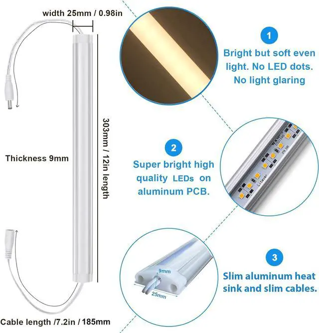 Alt view image 4 of 7 - Under Cabinet LED Lights Kit Dimmable by AC in-Wall Dimmer. Plug or Direct Wire LED Driver. Super Bright Linkable Lighting Strip for Kitchen Cabinets Counter. 35W 2000 Lumen. Warm White 3000K