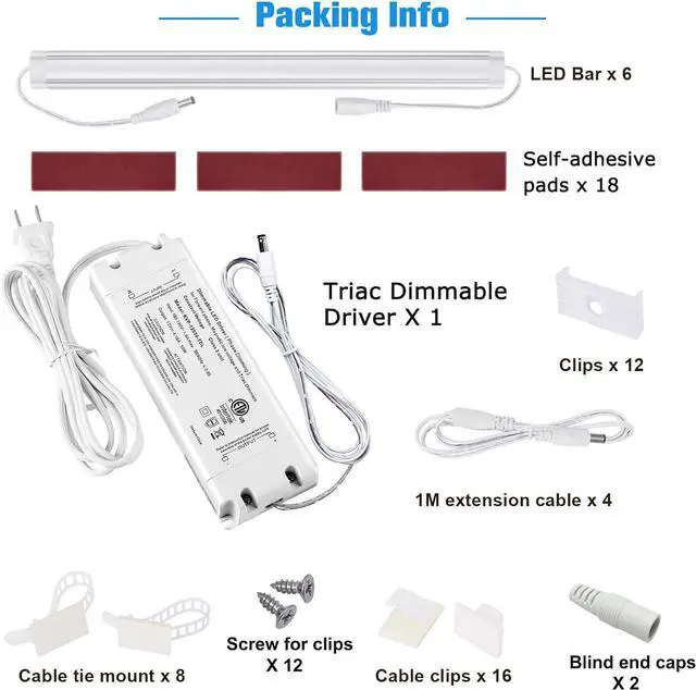 Alt view image 3 of 7 - Under Cabinet LED Lights Kit Dimmable by AC in-Wall Dimmer. Plug or Direct Wire LED Driver. Super Bright Linkable Lighting Strip for Kitchen Cabinets Counter. 35W 2000 Lumen. Warm White 3000K