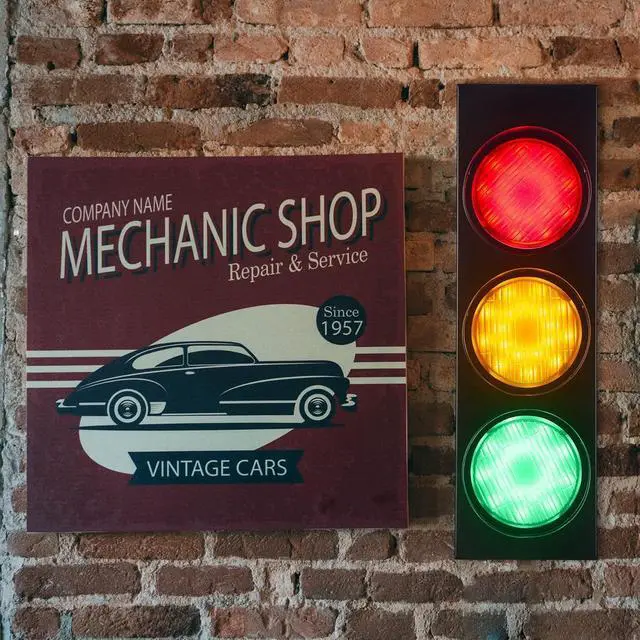 Alt view image 4 of 6 - Traffic Light Wall Lamp Remote Control Retro Kids Bedroom Stop Light, Plug in Industrial LED Wall Sconce, 18.5 Vintage Fun Signal Lights for Home Office Bar Garage Car Room Decor Christmas