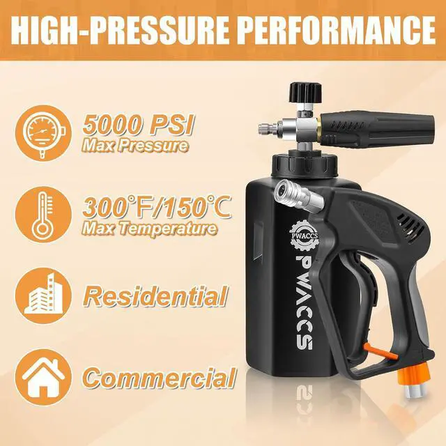 Alt view image 4 of 7 - Pressure Washer Gun with Foam Cannon, Short Pressure Washer Gun with Swivel, Foam Cannon for Car Wash Foam Gun Kit with 1/4" Quick Connector, 5 Pressure Washer Nozzle Tips, 1.5 Liter, 5000 PSI