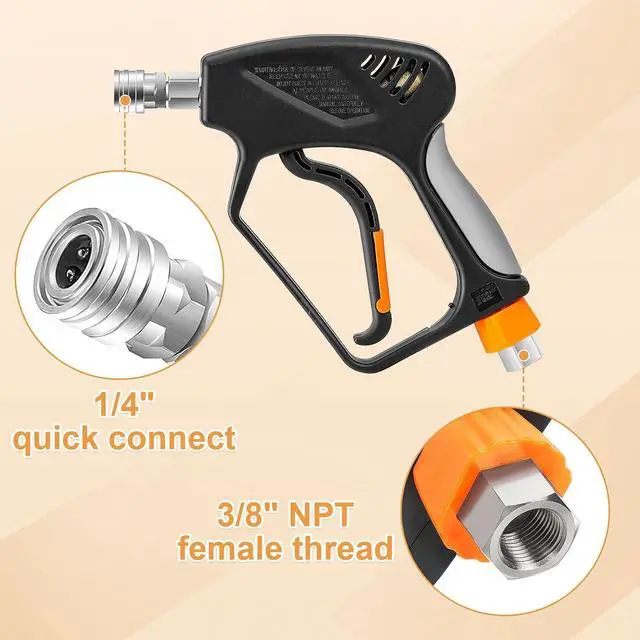Alt view image 7 of 7 - Pressure Washer Gun with Foam Cannon, Short Pressure Washer Gun with Swivel, Foam Cannon for Car Wash Foam Gun Kit with 1/4" Quick Connector, 5 Pressure Washer Nozzle Tips, 1.5 Liter, 5000 PSI