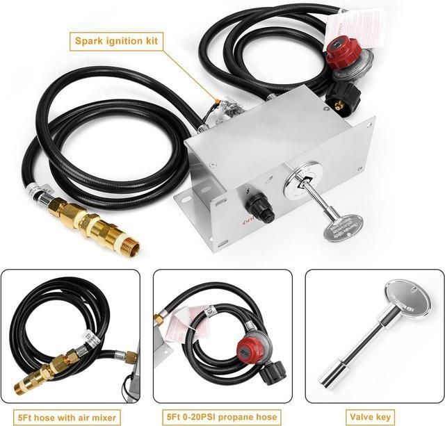 Alt view image 2 of 7 - All-in-One Propane Gas Fire Pit Ignition System Kit (Includes Electronic Igniter, Key Valve, Air Mixer Valve, LP Regulator with 5Ft Hose, PVC Hose)