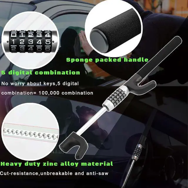 Alt view image 3 of 7 - Steering Wheel Lock,Anti-Theft Car Device,Keyless Password Retractable Steering Lock Theft Prevention Bar for Car Trucks SUV Van(Black)