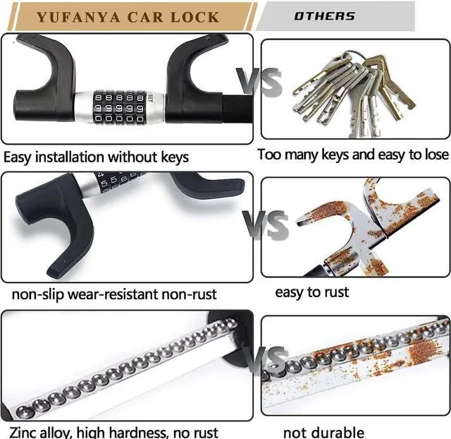 Alt view image 4 of 7 - Steering Wheel Lock,Anti-Theft Car Device,Keyless Password Retractable Steering Lock Theft Prevention Bar for Car Trucks SUV Van(Black)