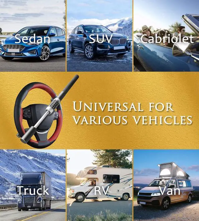 Alt view image 6 of 6 - Steering Wheel Lock, Car Lock Anti Theft Keyless Extendable Retractable Password 5 Coded Combination Lock, Heavy Duty Universal Fit (Black)