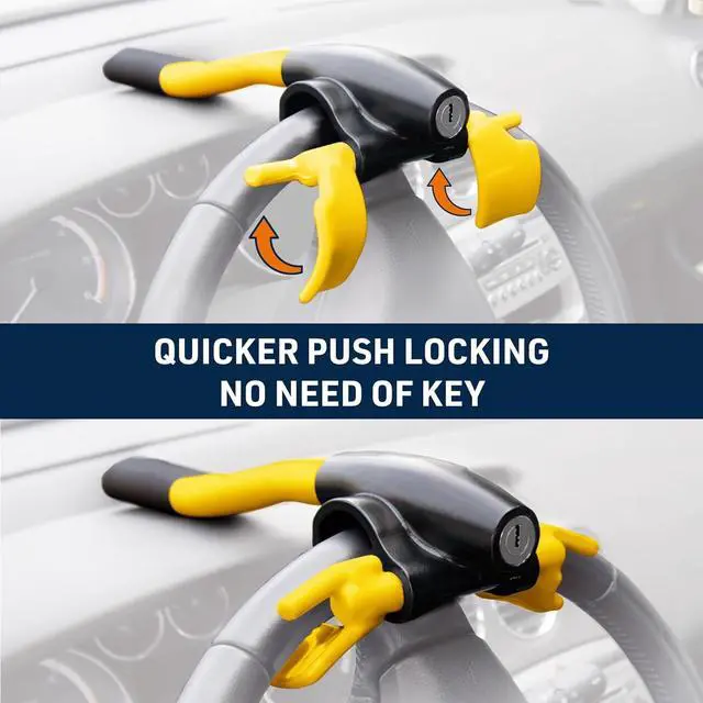 Alt view image 3 of 7 - 9595 Car Steering Wheel Lock Anti-Theft Device, Visible and Deterrent, Spoke Placement, Push Locking, Universal Steering Wheel Lock for Car. SUV, Van, Pickup Truck, High Security Car Lock