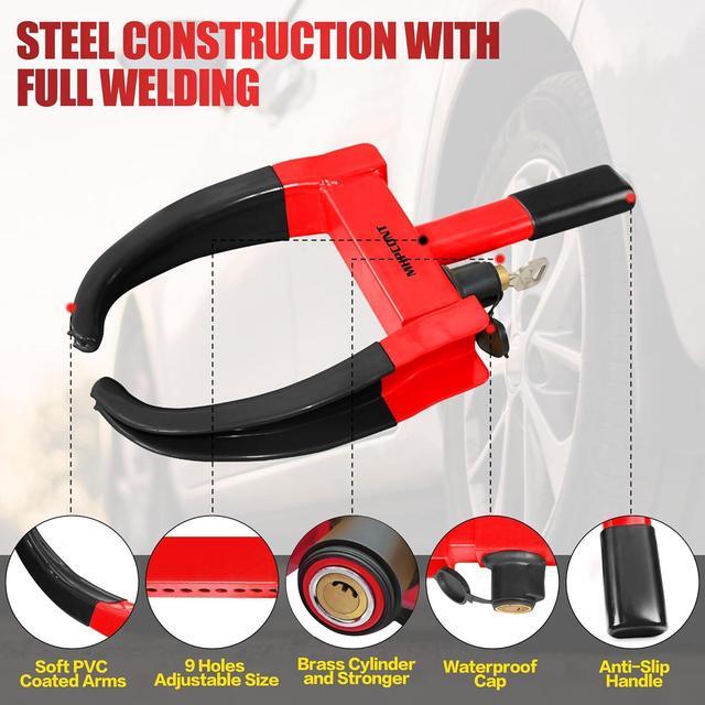Alt view image 2 of 6 - Wheel Lock Universal Trailer Wheel Lock Adjustable Security Tire Boot Lock Anti Theft for ATV RV SUV Car Golf Cart Boats Motorcycles Great Deterrent Bright Black-Red, 2 Packs 6 Keys Alike