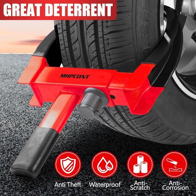 Alt view image 3 of 6 - Wheel Lock Universal Trailer Wheel Lock Adjustable Security Tire Boot Lock Anti Theft for ATV RV SUV Car Golf Cart Boats Motorcycles Great Deterrent Bright Black-Red, 2 Packs 6 Keys Alike