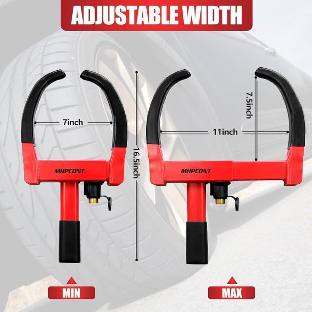 Alt view image 4 of 6 - Wheel Lock Universal Trailer Wheel Lock Adjustable Security Tire Boot Lock Anti Theft for ATV RV SUV Car Golf Cart Boats Motorcycles Great Deterrent Bright Black-Red, 2 Packs 6 Keys Alike