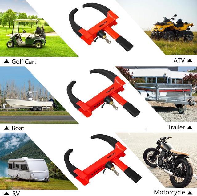 Alt view image 5 of 6 - Wheel Lock Universal Trailer Wheel Lock Adjustable Security Tire Boot Lock Anti Theft for ATV RV SUV Car Golf Cart Boats Motorcycles Great Deterrent Bright Black-Red, 2 Packs 6 Keys Alike
