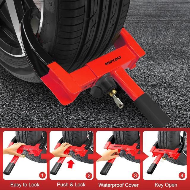Alt view image 6 of 6 - Wheel Lock Universal Trailer Wheel Lock Adjustable Security Tire Boot Lock Anti Theft for ATV RV SUV Car Golf Cart Boats Motorcycles Great Deterrent Bright Black-Red, 2 Packs 6 Keys Alike