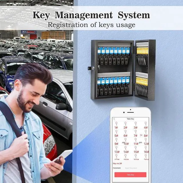 Alt view image 3 of 6 - Key Cabinet(32-Keys Plus), Key Lock Box Wall Mount with Combination Lock, 32 Key Tags, and Mini ERP Key Management, Key Organize LockBox for Car dealership, School, Hotel, Office