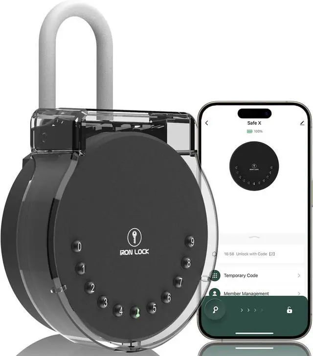 Main image of Portable Smart Key Lock Box - Bluetooth & Mechanical Keyless Entry, App Control, Auto Lock, 2 Interchangeable Shackles (Cable & U-Shackle), Secure Code, IP65 Waterproof, On-The-Go Security
