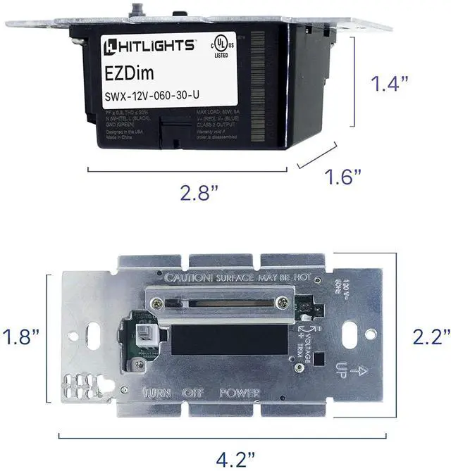 Alt view image 4 of 7 - LED Driver and Dimmer Switch Single Integrated Unit, EZDim 120V AC  12 V DC 60Watt Wall Dimmer Switch with Most Solid Color 12V DC Tape Lights
