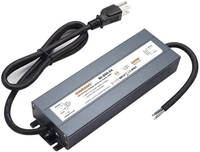 Main image of 200W IP67 Waterproof LED Power Supply, Universal Input AC100-130VAC with Plug, 24V DC 8.33A Max. Constant Voltage Output LED Transformer Driver for Outdoor LED Lights