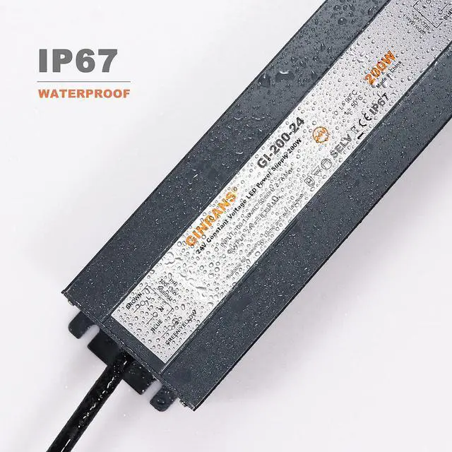 Alt view image 2 of 7 - 200W IP67 Waterproof LED Power Supply, Universal Input AC100-130VAC with Plug, 24V DC 8.33A Max. Constant Voltage Output LED Transformer Driver for Outdoor LED Lights
