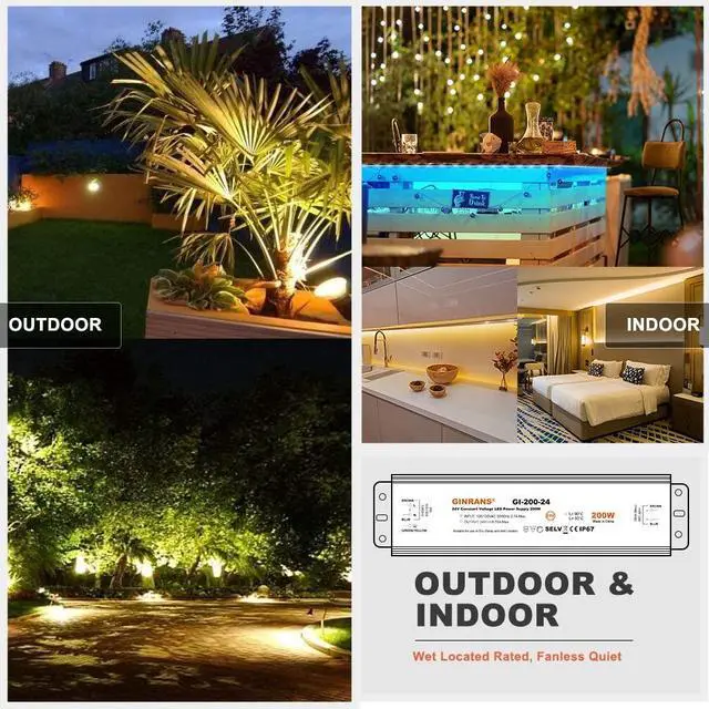 Alt view image 6 of 7 - 200W IP67 Waterproof LED Power Supply, Universal Input AC100-130VAC with Plug, 24V DC 8.33A Max. Constant Voltage Output LED Transformer Driver for Outdoor LED Lights